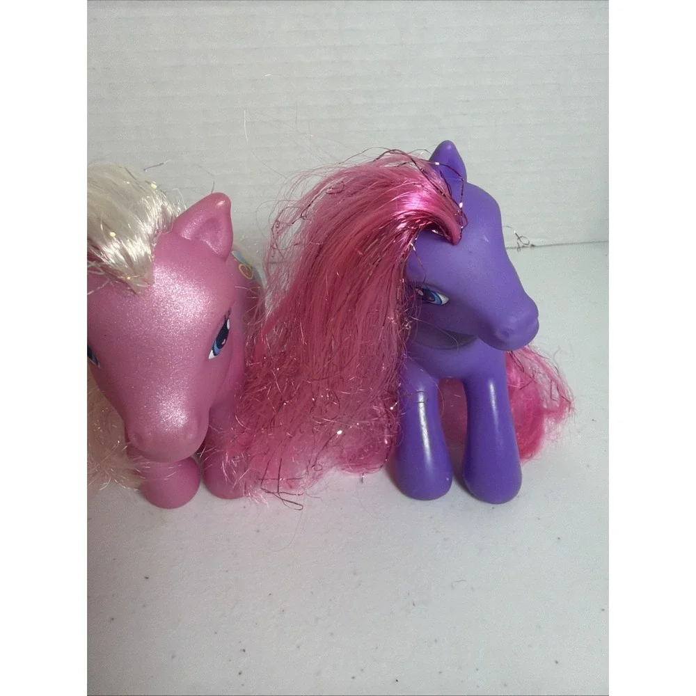My Little Pony G3 Figure Lot ©2004 Hasbro Pink & Purple Ponies Tinsel Hair‎